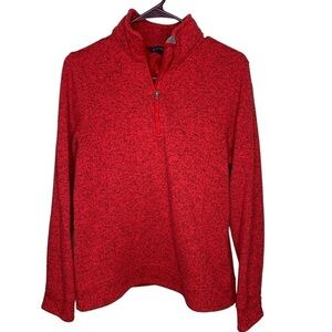 Lands End Womens Sweater Fleece Pullover Medium (10/12) red pink heathered